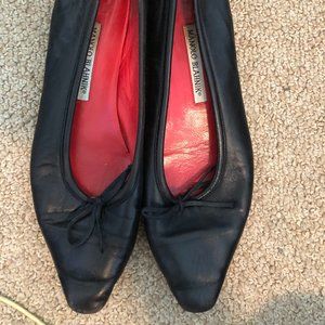 MANOLO BLAHNIK Black Suede Ballet Flats